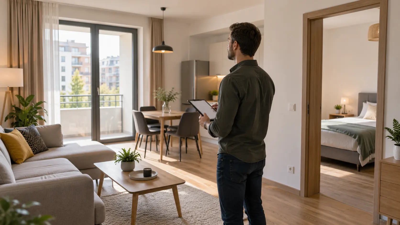 Cumpărător care analizează un apartament pentru închiriere înainte de achiziție